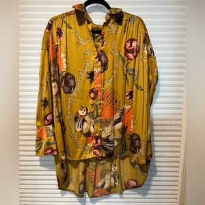 Free PEOPLE silky Blouse mustard floral button down